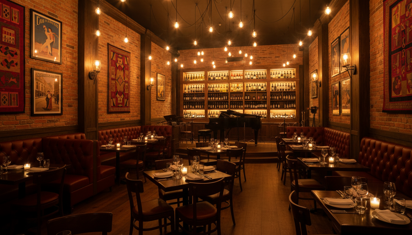 Warm interior of La Parrilla restaurant